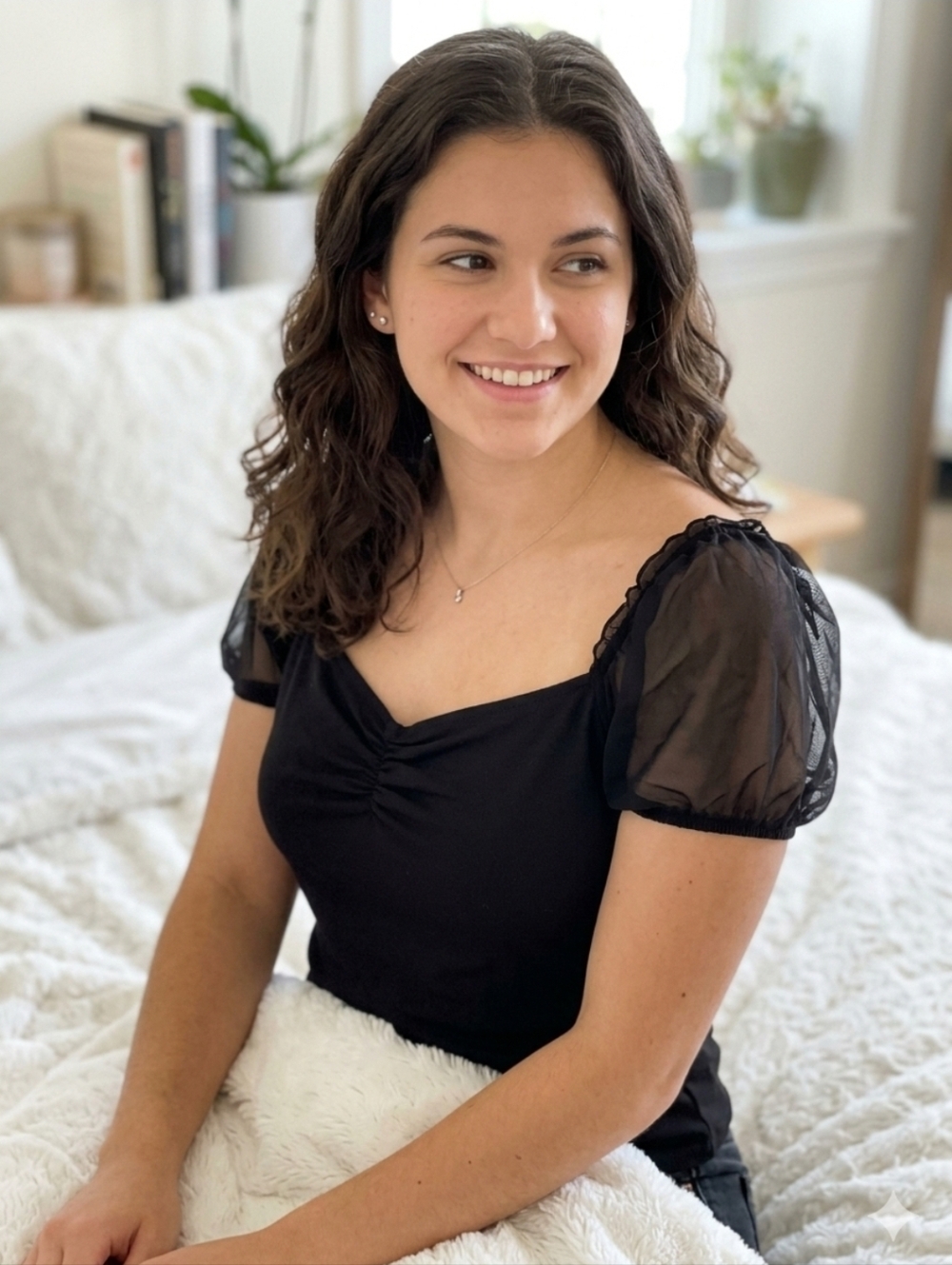 Forever 21 Black Sheer Puff Sleeve Square Neck Top